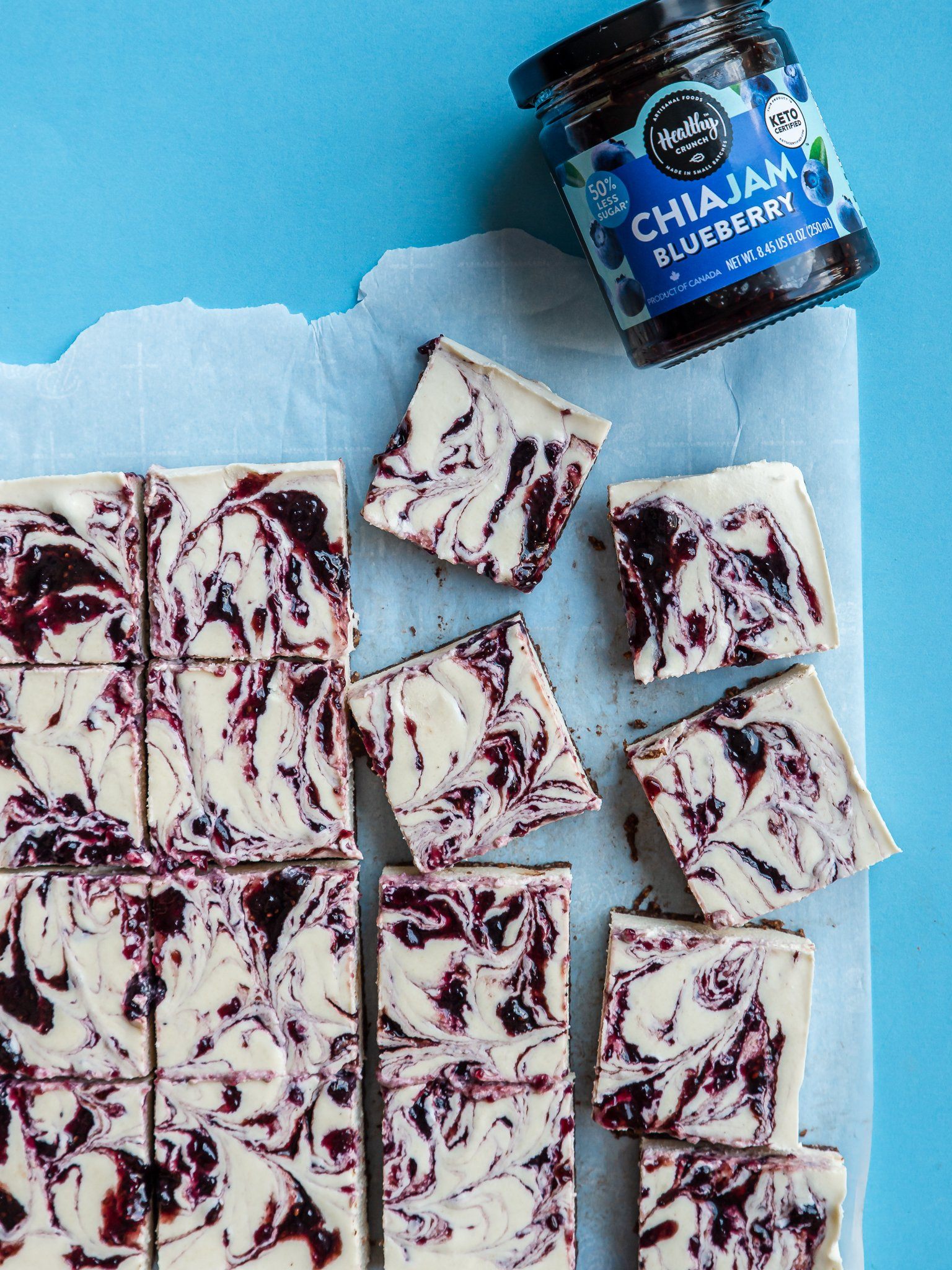 Blueberry  Keto Cheesecake Swirl Squares (Keto, Gluten-free, Grain-Free, Dairy-Free, Vegan)