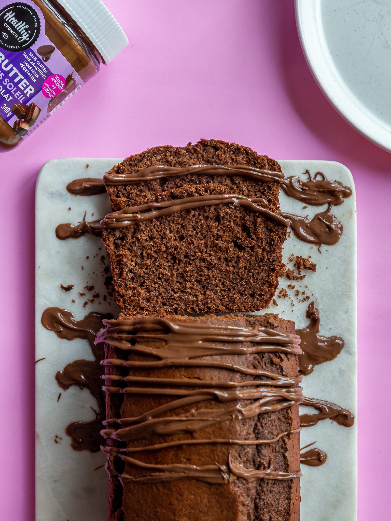 Chocolate Zucchini Bread with Chocolate Seed Butter (Gluten-free, Vegan, Dairy-free, Low Sugar, Allergen-friendly)