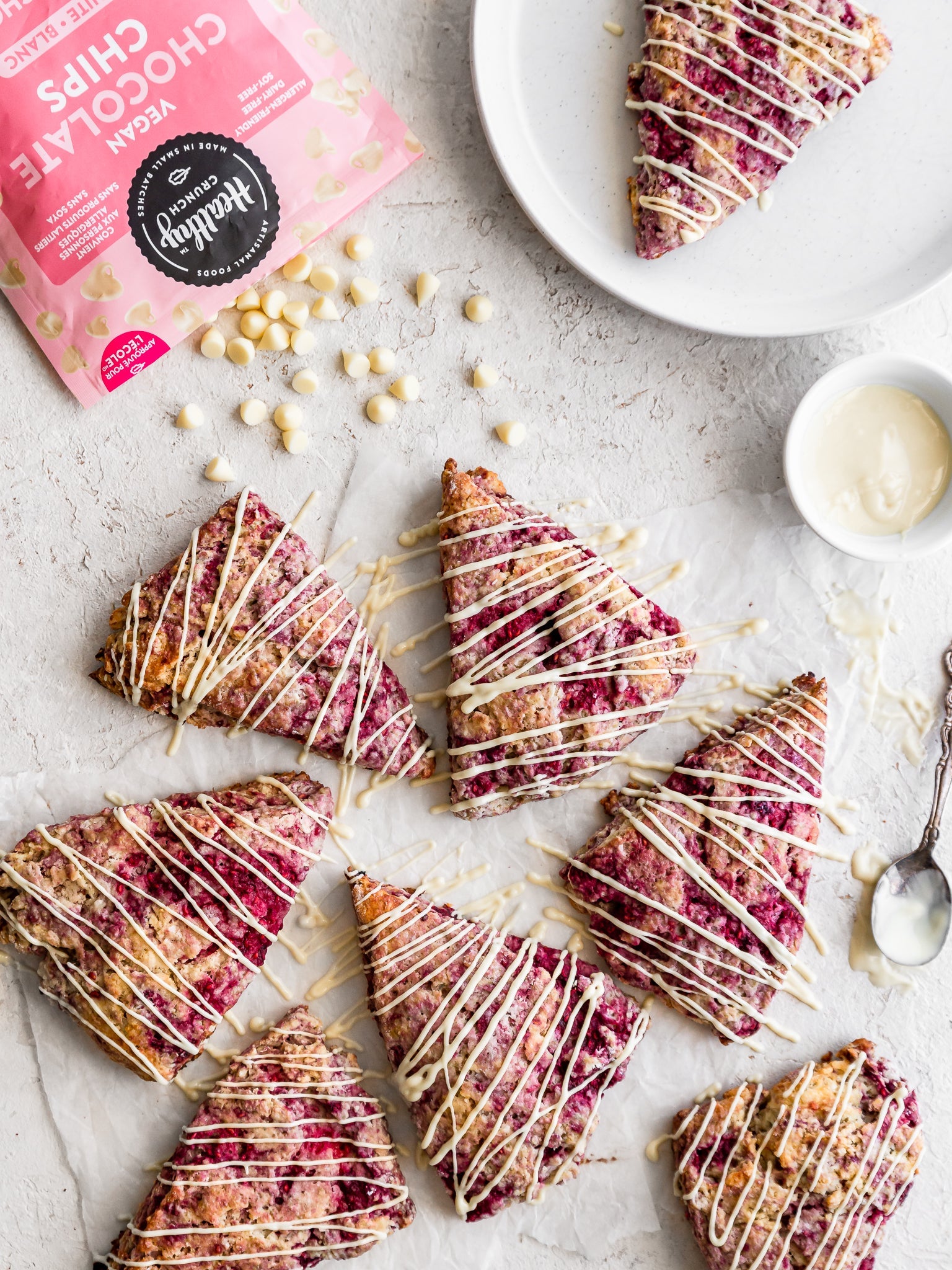 Raspberry and Vegan White Chocolate Scones (Gluten-free, Vegan, Plant-based, Allergen-friendly, Nut-free, Peanut-free)