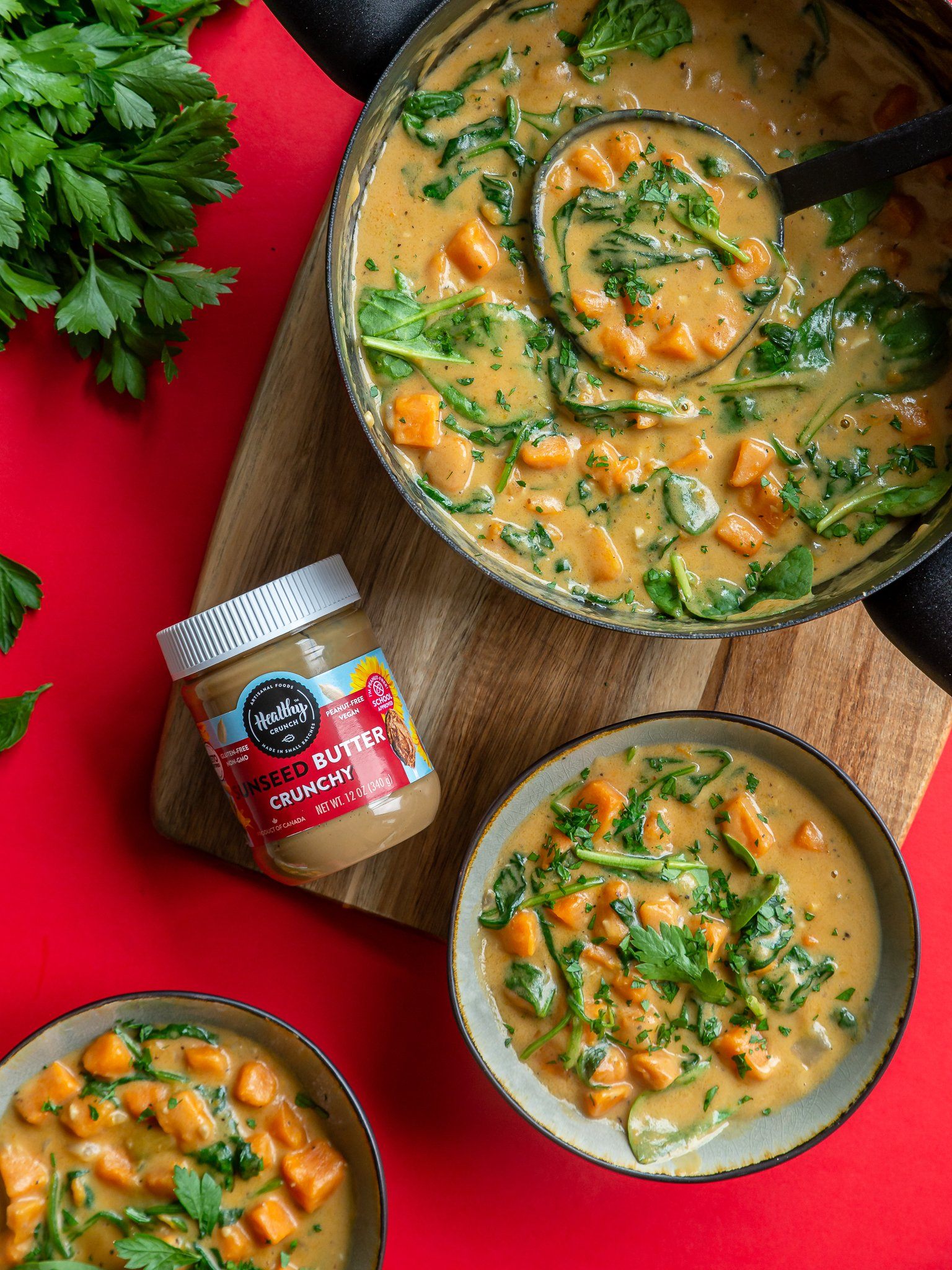 Sweet Potato and Spinach Soup (Vegan, dairy-free, allergen-friendly, plant-based)